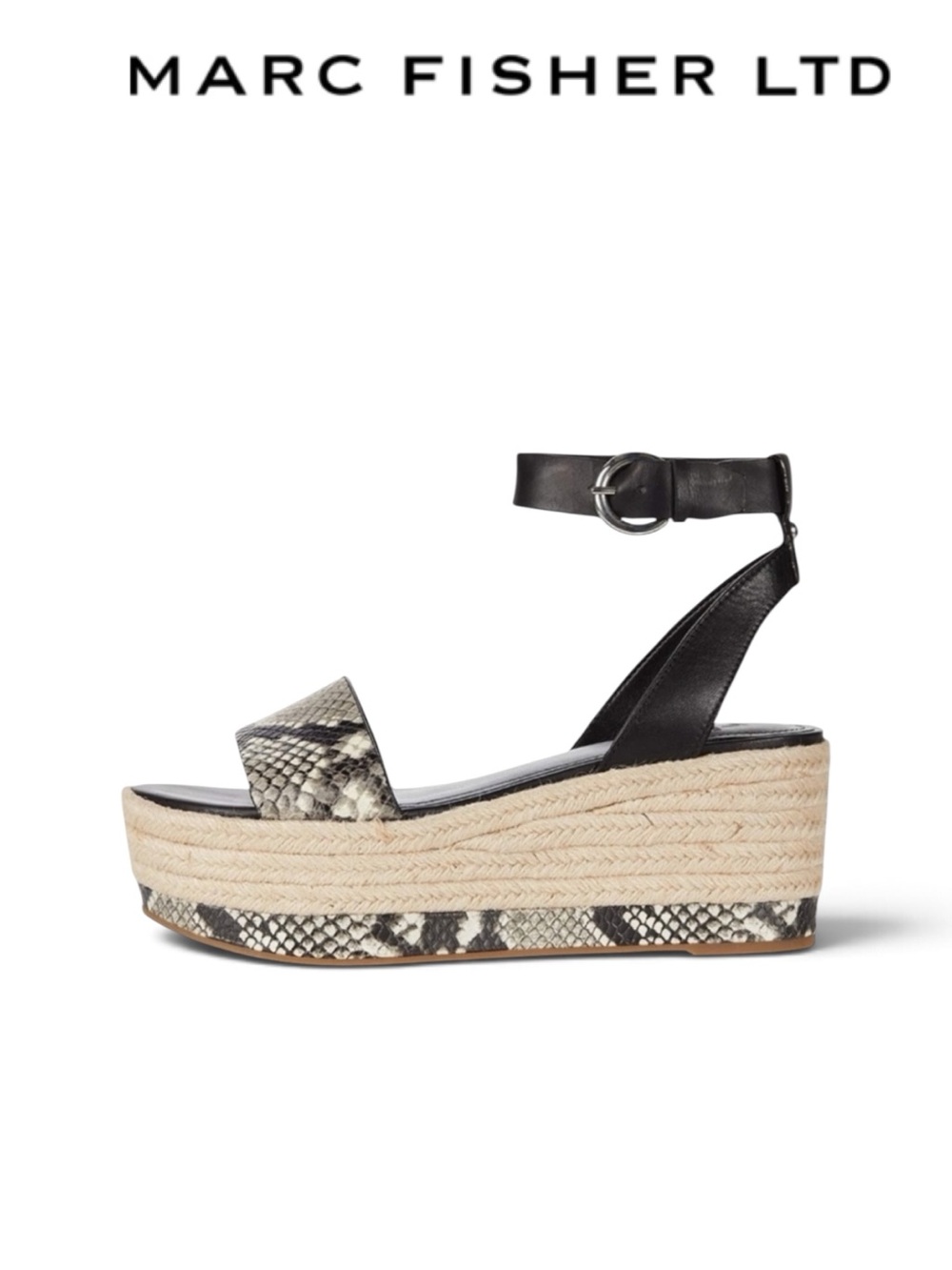 MARC FISHER GIGLI SNAKE PRINT ESPADRILLE PLATFORM ANKLE STRAP SANDALS SIZE 10
